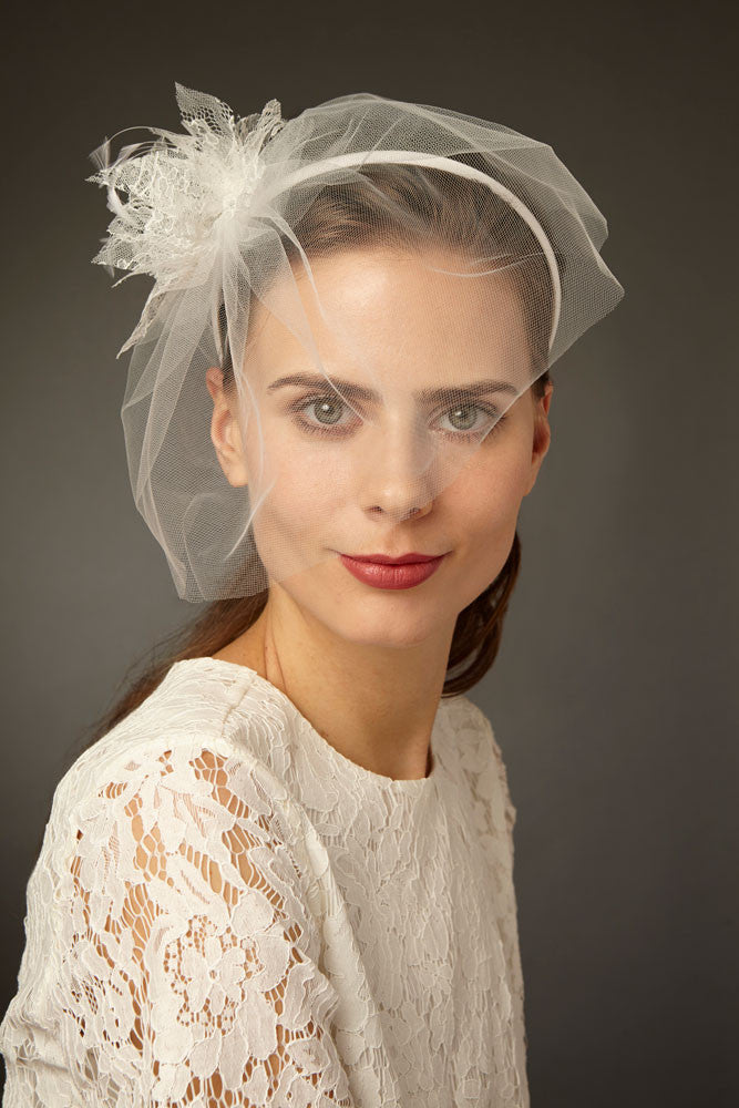 Simple Bridal Tulle Blusher Veil Comb - Cappellino Millinery