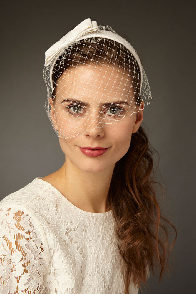 Bridal Birdcage Veil with Silk Bow by Cappellino Millinery