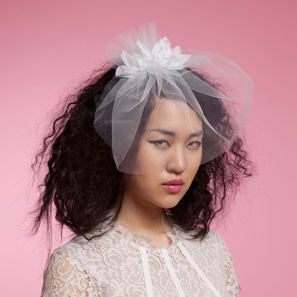 Simple Bridal Tulle Blusher Veil Comb - Cappellino Millinery